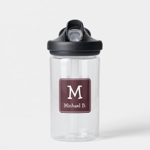 White Monogram und Name on Dusty Burgundy Trinkflasche
