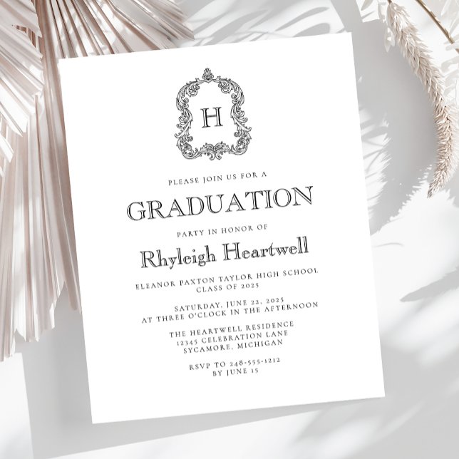 White Monogram Wappen Graduation Party (Von Creator hochgeladen)