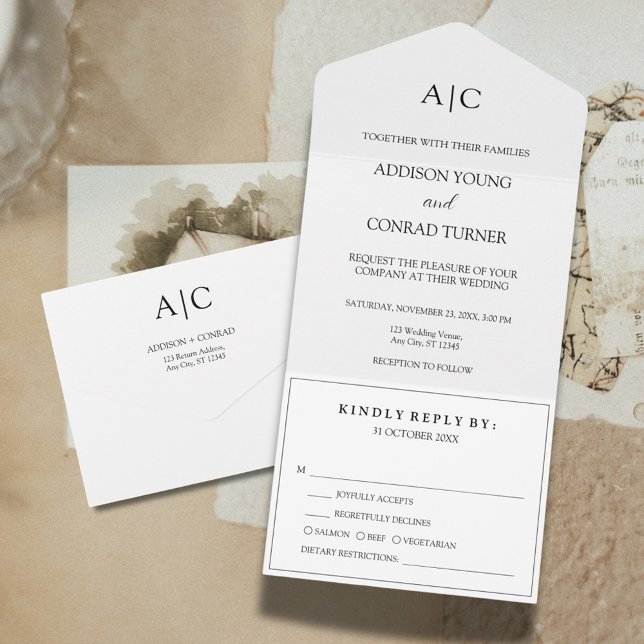 White Monogram Wedding All In One Einladung (Von Creator hochgeladen)