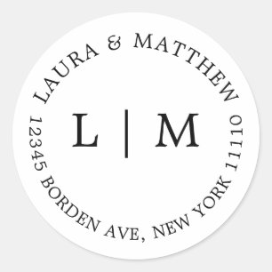 White Monogram Wedding Runder Aufkleber