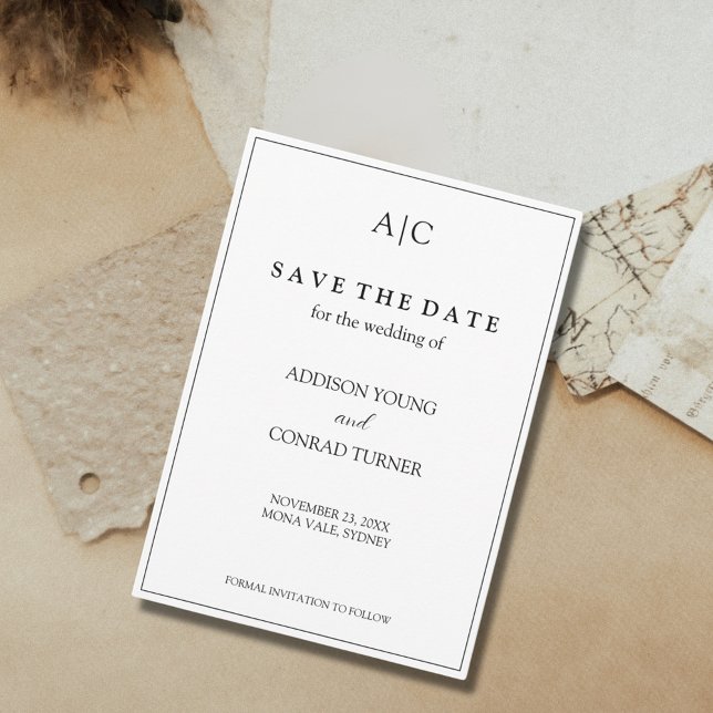 White Monogram Wedding Save the Date Card (Von Creator hochgeladen)