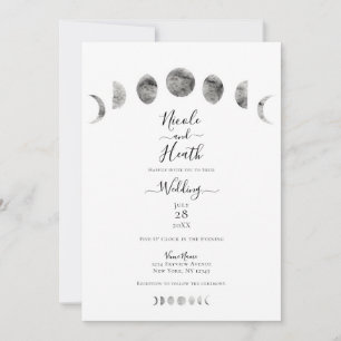 White Moon Phases Watercolor Minimal Wedding Einladung