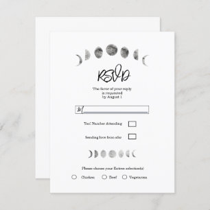 White Moon Phases Watercolor Minimal Wedding RSVP Einladung