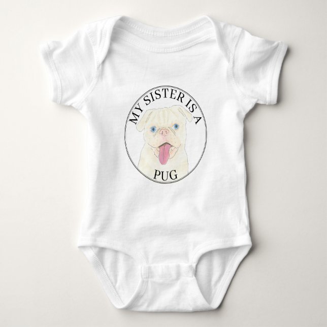 White Mops Dog Big Sister Baby Strampler (Vorderseite)