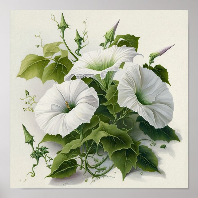 White Morning Gloriage Blume Art Print Poster (Vorne)