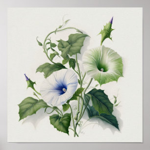 White Morning Gloriage Blume Art Print Poster