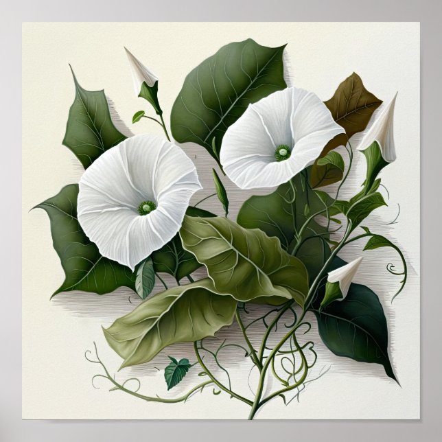 White Morning Gloriage Blume Art Print Poster (Vorne)