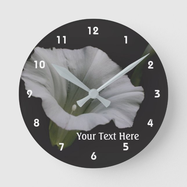 White Morning Glory Flower Runde Wanduhr (Vorderseite)