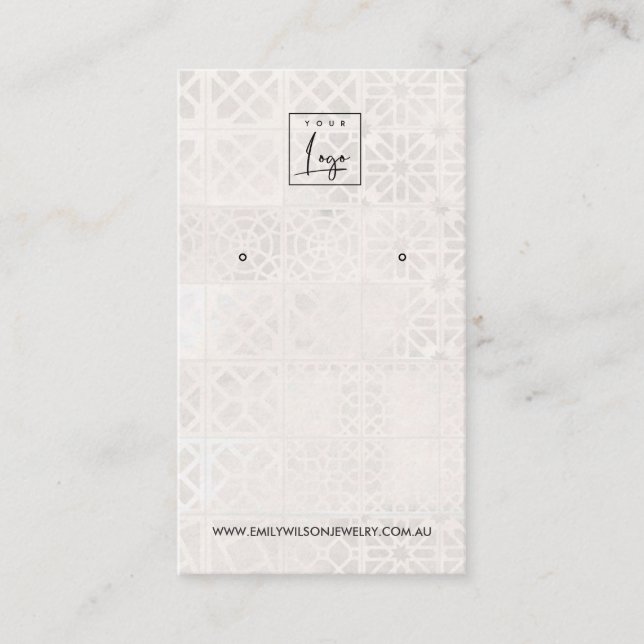 WHITE MOROCCAN TILE TEXTURE STUD EARRING DISPLAY VISITENKARTE (Vorderseite)