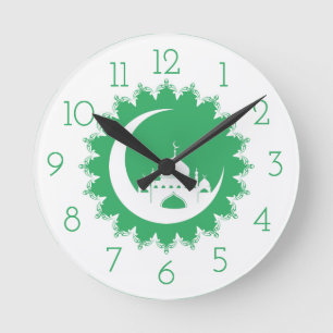 White Mosque in Crescent Moon Ramadan Runde Wanduhr