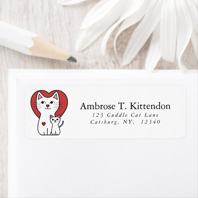 White Mother Cat Lover Kitten Fröhlicher Cartoon (Insitu)