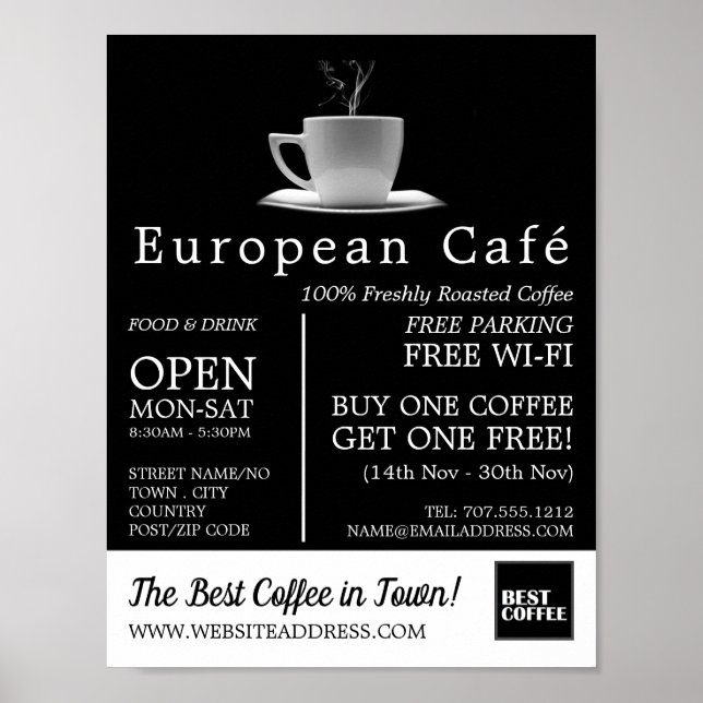 White Mug, Barista, Café, Coffeehouse Advertising Poster (Vorne)