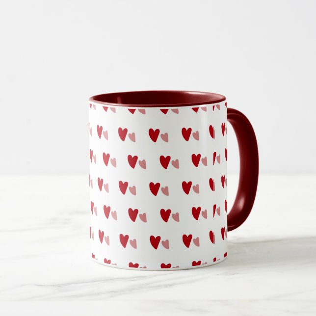 White Mug – Dark & Light Wavy Hearts Tasse (VorderseiteRechts)