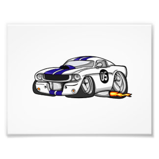 White Muscle Car Cartoon - Choose background color Fotodruck
