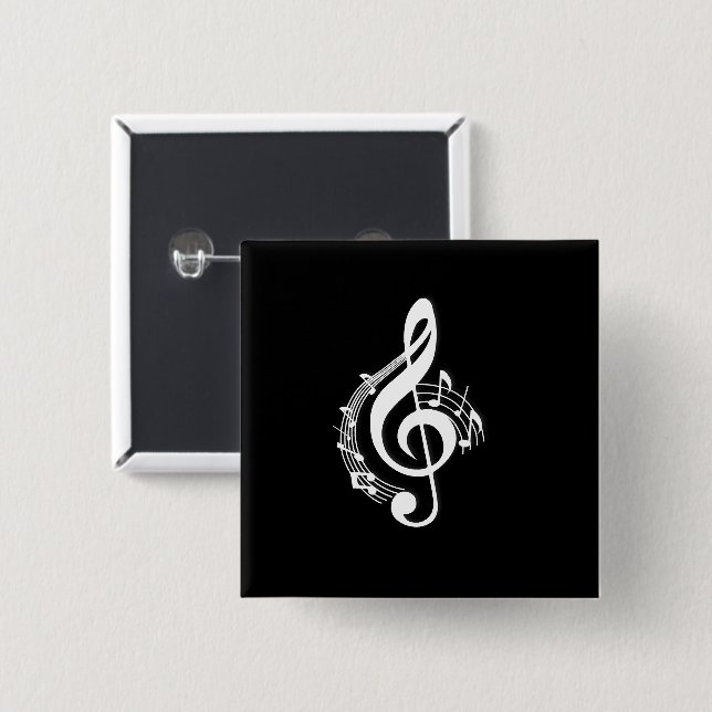 White Music G Clef auf Black Button (Vorne & Hinten)