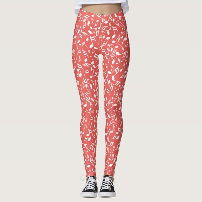 White Musiknotens Red Leggings (Vorderseite)