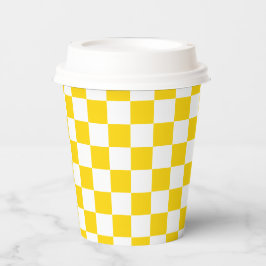 White Mustard Yellow Square Pattern Paper Cups Pappbecher