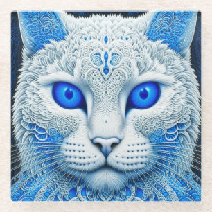 White Mystical Cat Ethereal AI Art Glasuntersetzer