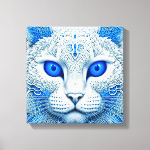 White Mystical Cat Ethereal AI Art Leinwanddruck