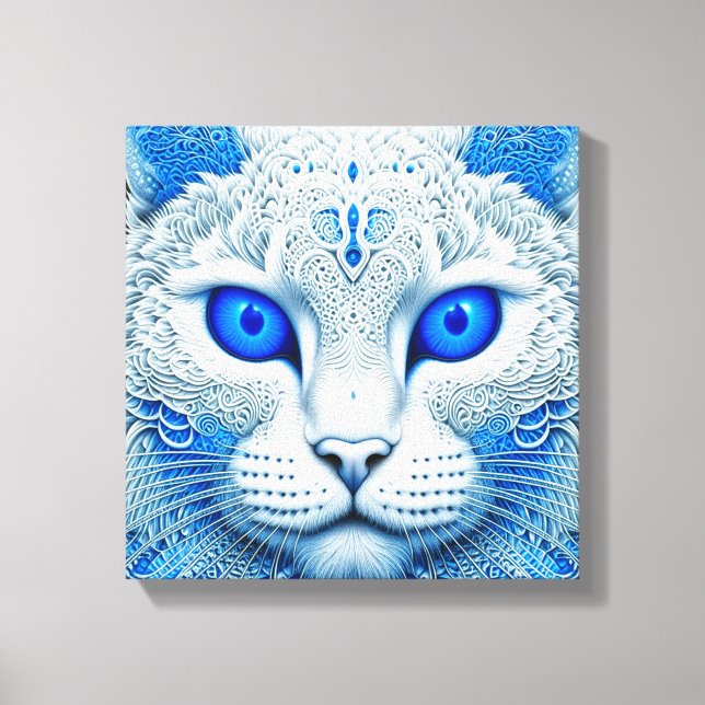 White Mystical Cat Ethereal AI Art Leinwanddruck (Vorderseite)