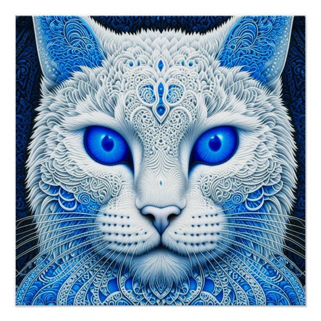 White Mystical Cat Ethereal AI Art Poster (Vorderseite)