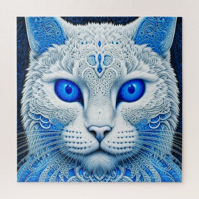 White Mystical Cat Ethereal AI Art Puzzle (Vertikal)