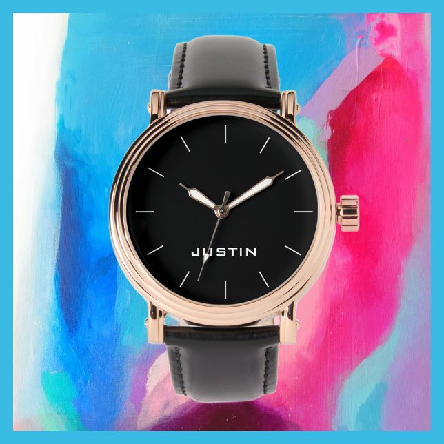 White Name Classy Rose Gold Men's Black Band Handr Armbanduhr (Von Creator hochgeladen)