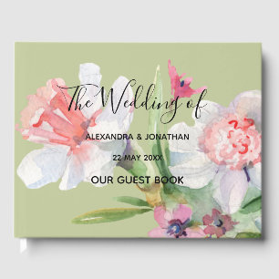 White Narcissus auf Sage Floral Wedding Guest Book Gästebuch