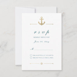 White Nautic Gold Anchor Response RSVP Card Karte