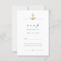 White Nautic Gold Anchor Response RSVP Card