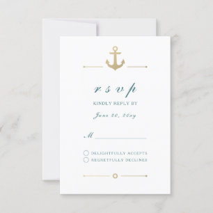 White Nautic Gold Anchor Response RSVP Card Karte