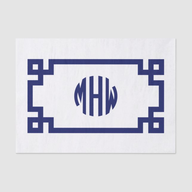 White Navy Blue Circle Monogram Greek Key DIY BG Seidenpapier (Vorderseite)