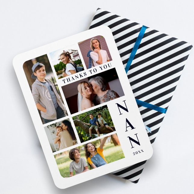 White & Navy Blue Classic 7 Multi-Fotos Collage Magnet (White & Navy Blue Classic 7 Multi Photos Collage Family Magnet )
