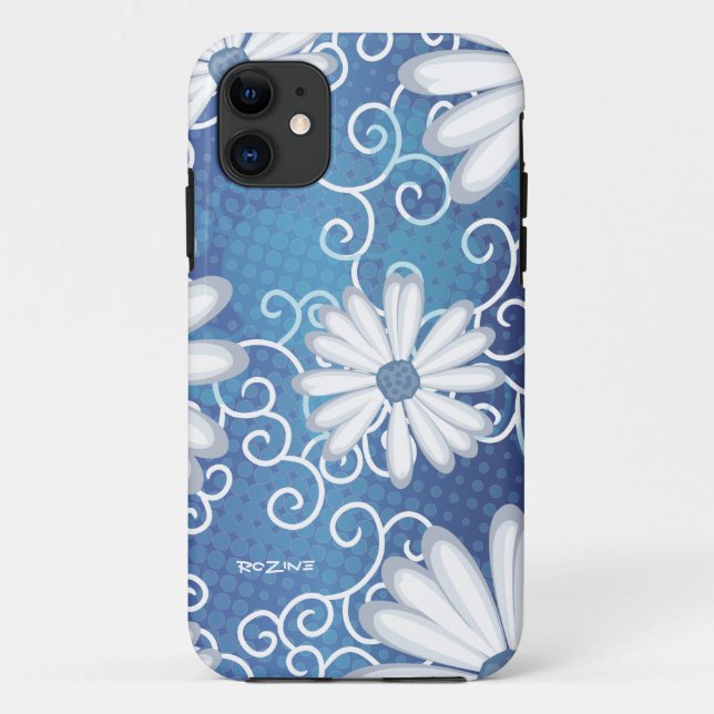 White Navy Blue Floral Tribal Daisy Tattoo Muster Case-Mate iPhone Hülle (Rückseite)