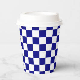 White Navy Blue Square Pattern Paper Cups Pappbecher