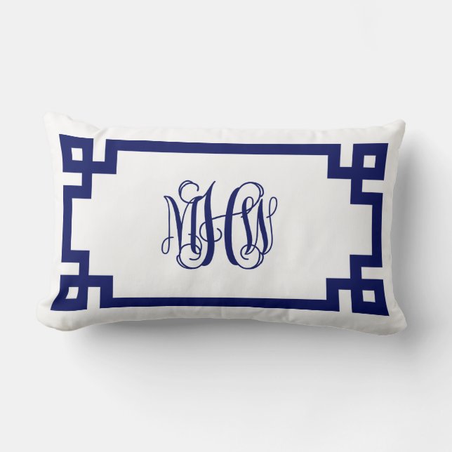 White Navy Griechisch Key Vinci Monogram DIY BG Lendenkissen (Vorderseite)
