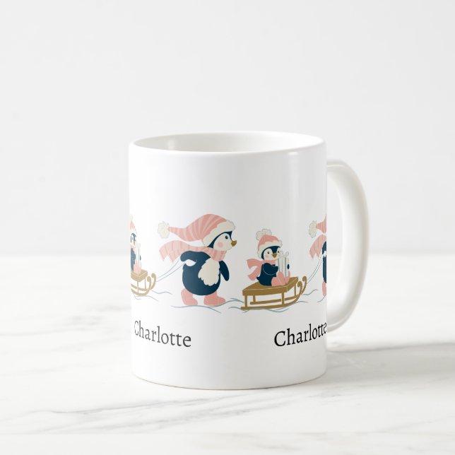 White Navy Minimalistischer Niedlicher Pinguin Fro Kaffeetasse (VorderseiteRechts)