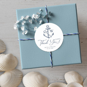 White Navy Nautical Wedgram Vielen Dank Runder Aufkleber