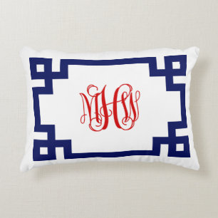White Navy Rot griechischer Key Vine Monogram DIY  Dekokissen