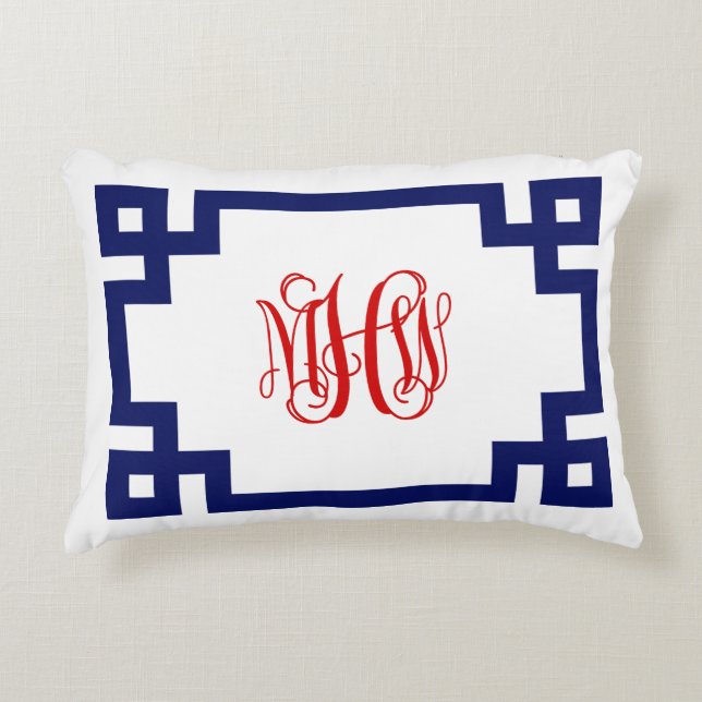 White Navy Rot griechischer Key Vine Monogram DIY  Dekokissen (Vorderseite)