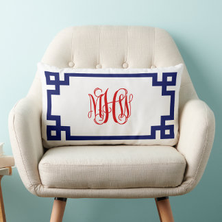 White Navy Rot griechischer Key Vine Monogram DIY  Lendenkissen