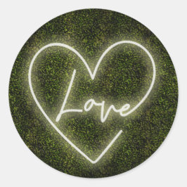 White Neon Boxwood Liebe Heart Wedding Runder Aufkleber