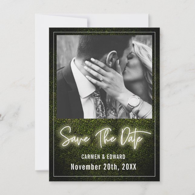 White Neon Boxwood Wedding Foto Save The Date (Vorderseite)