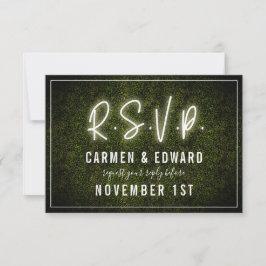 White Neon Boxwood Wedding RSVP Karte