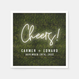 White Neon Lights Cheers Wedding Serviette