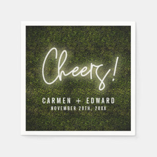 White Neon Lights Cheers Wedding Serviette