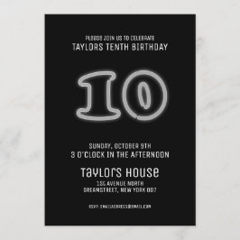 White Neon Sign 10. Trendy Geburtstagsparty Einladung