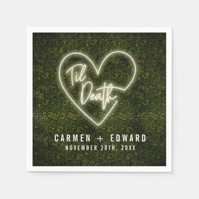 White Neon Sign Til Death Heart Wedding Serviette (Vorderseite)