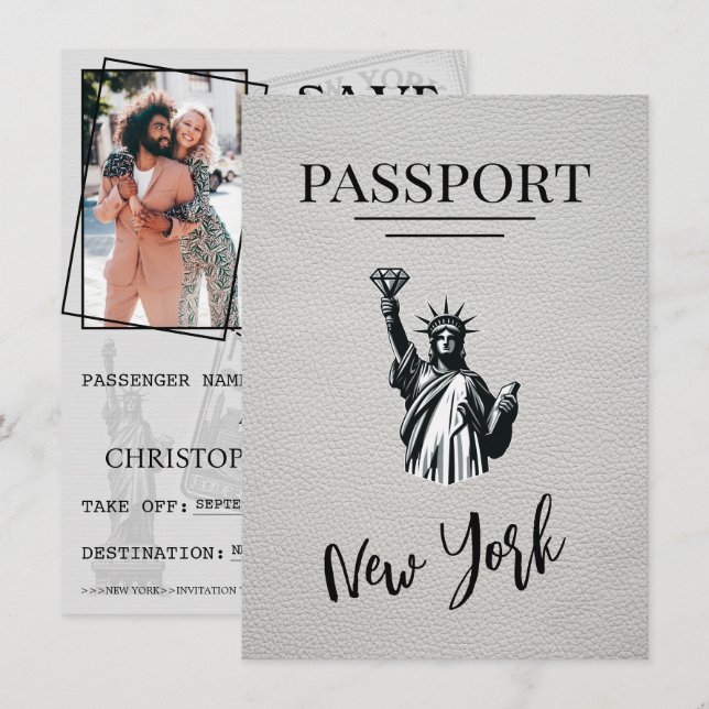 White New York City Passport Save the Date (Vorne/Hinten)
