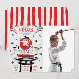 White Ninja Krieger Kampfkünste Geburtstags-Foto Einladung